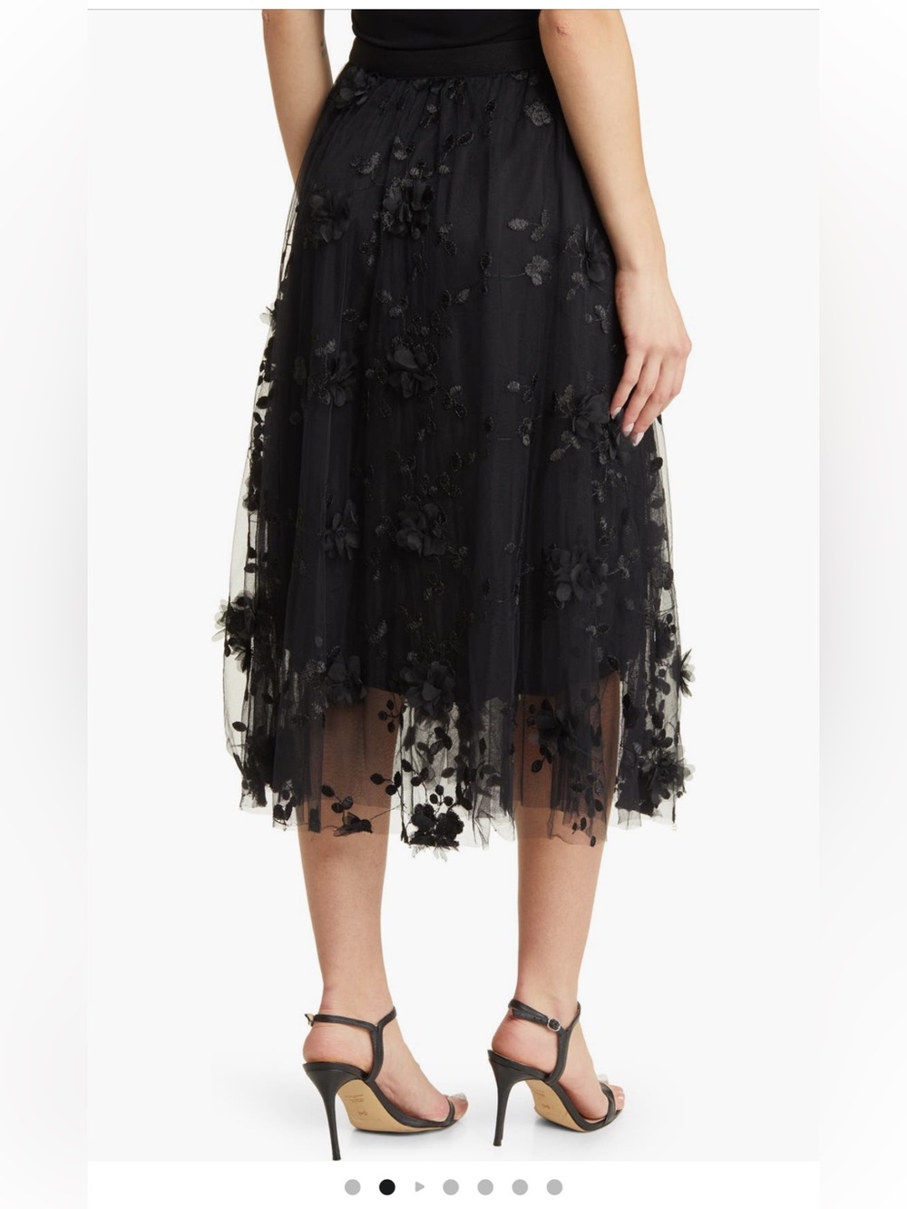 NWT 3D lace skirt Joh. Floral‎ black tulle mesh layered Embroidered midi lined L